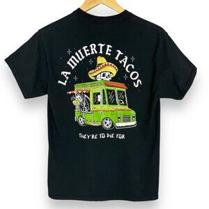 La Muerte Tacos T-Shirt Food Truck Grim Reaper Black Size Medium Novelty Graphic